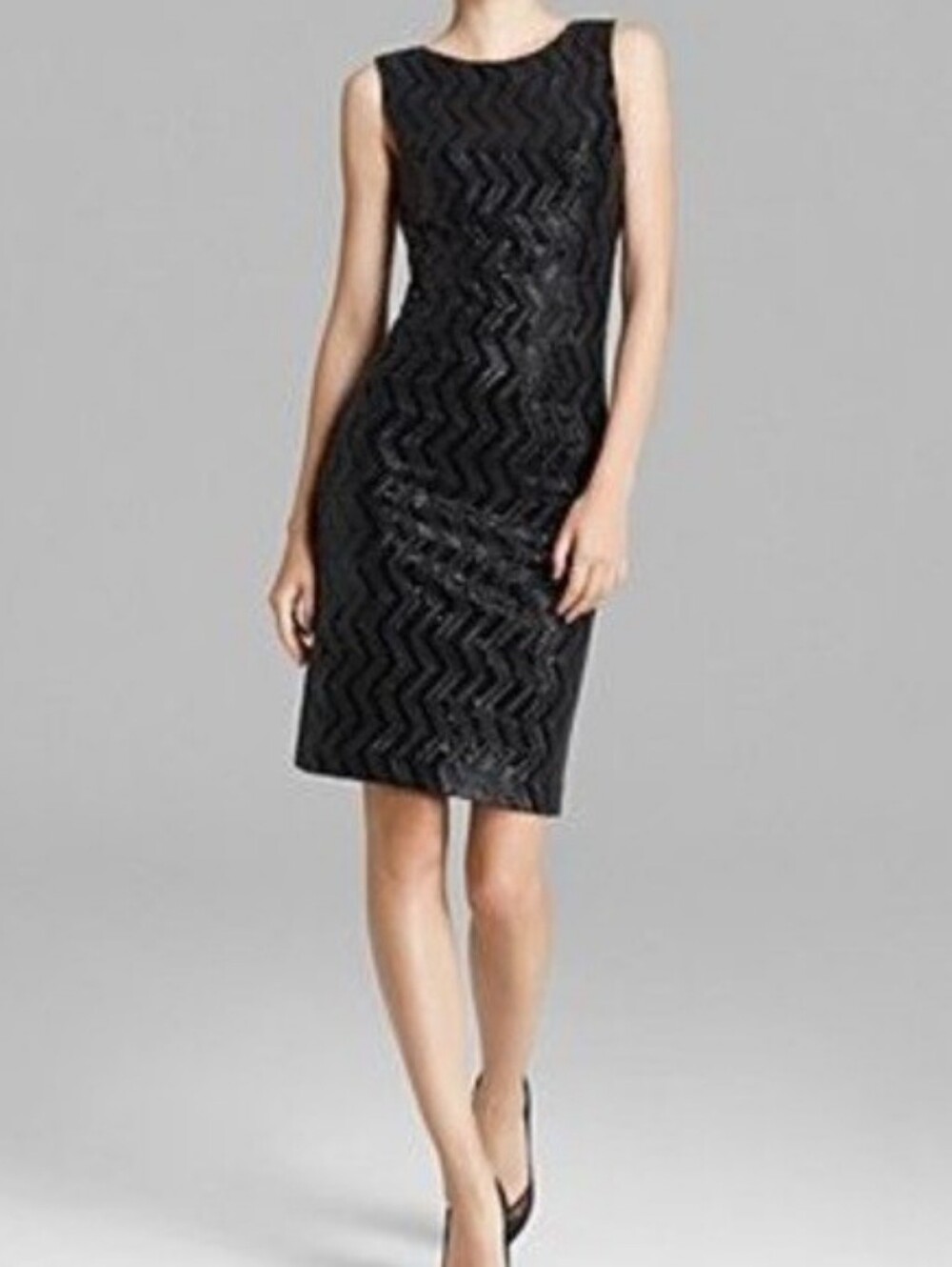 Alice & Olivia Black Sequin Chevron Sheath Dress Back Mesh Paneling